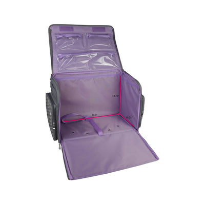 XL 4 Wheel Collapsible Deluxe Rolling Sewing Machine Storage Case, Purple Floral