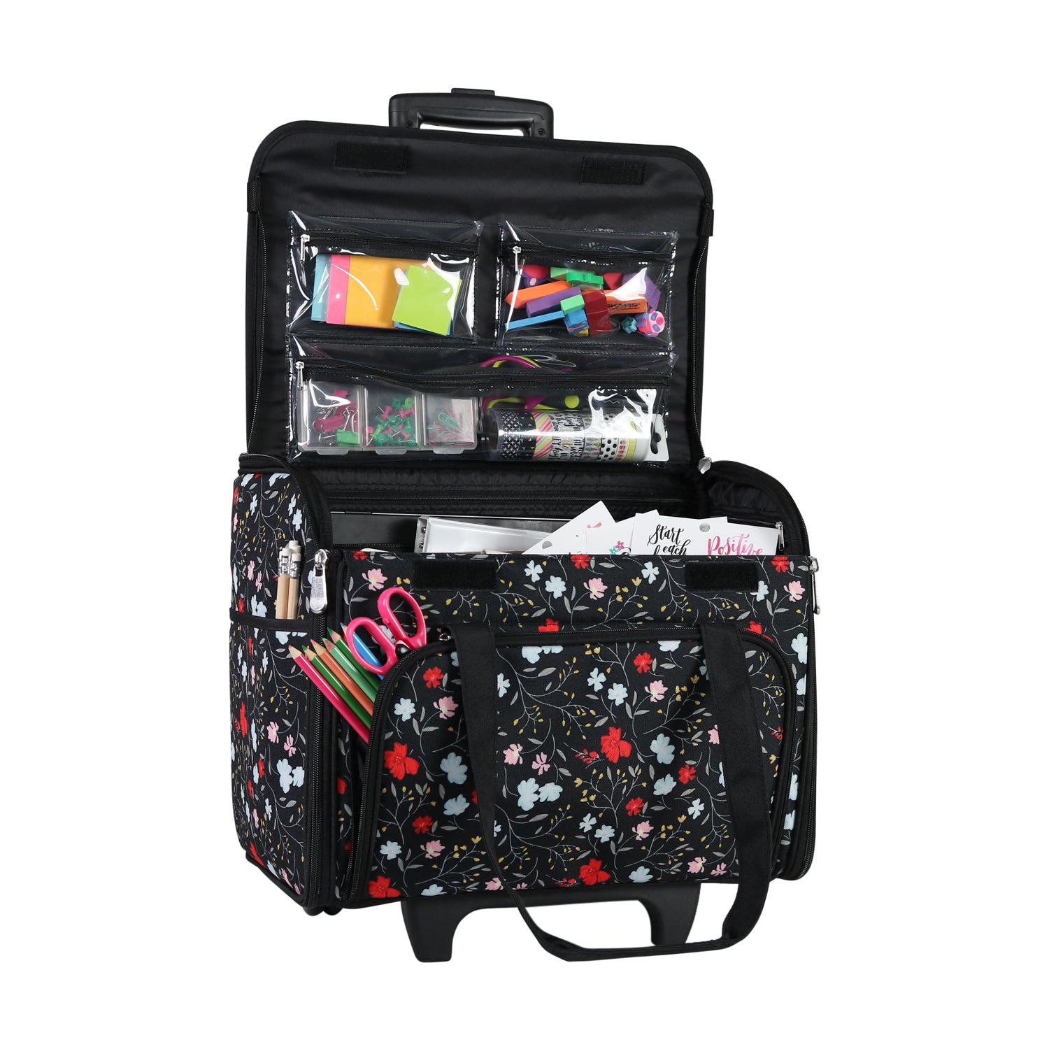 Teacher Rolling Tote, Black Floral Everything Mary