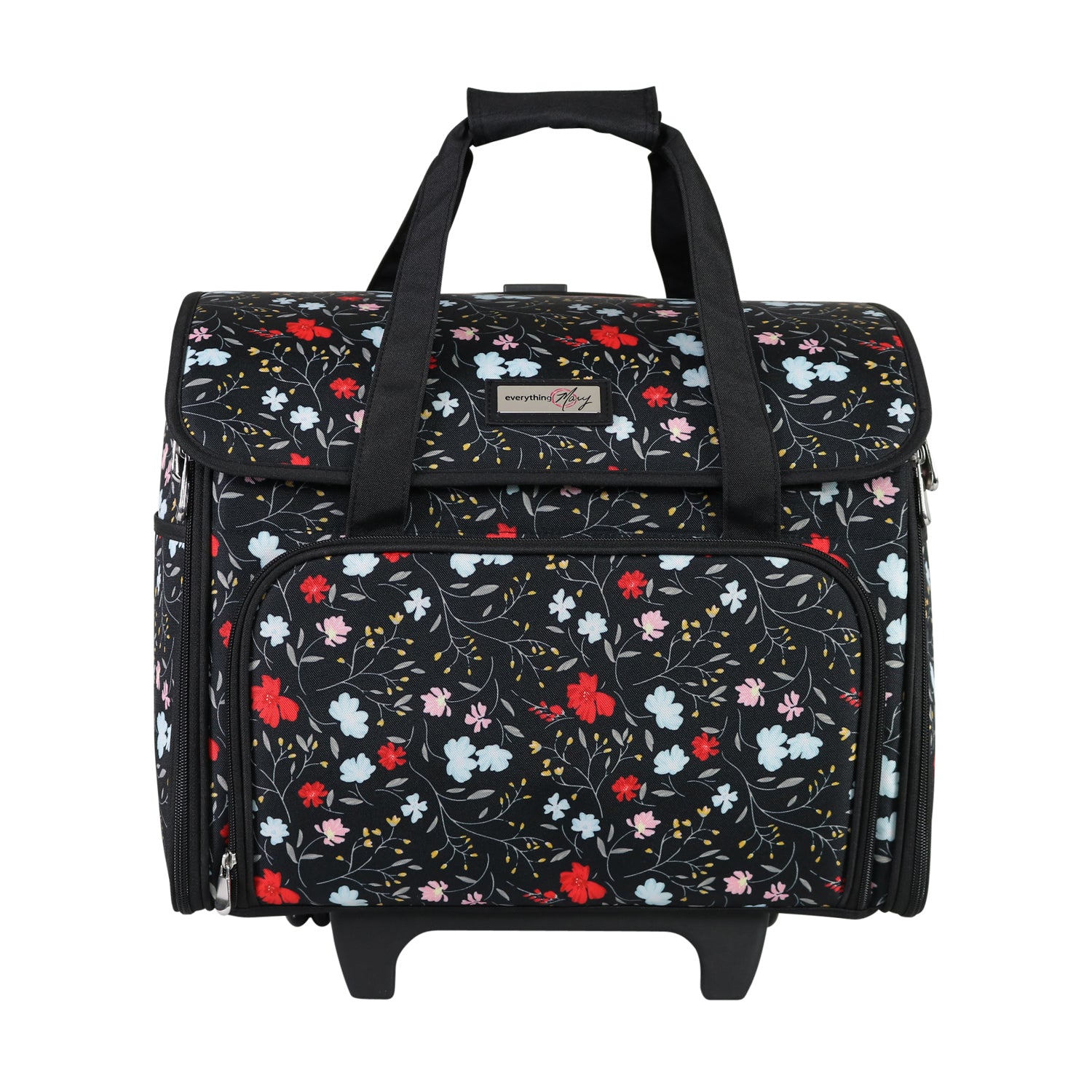Teacher Rolling Tote, Black Floral