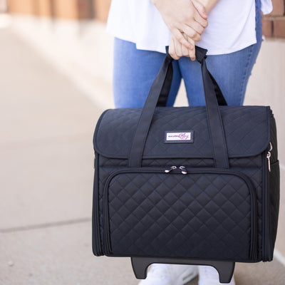 Teacher Rolling Tote, Black Quilted