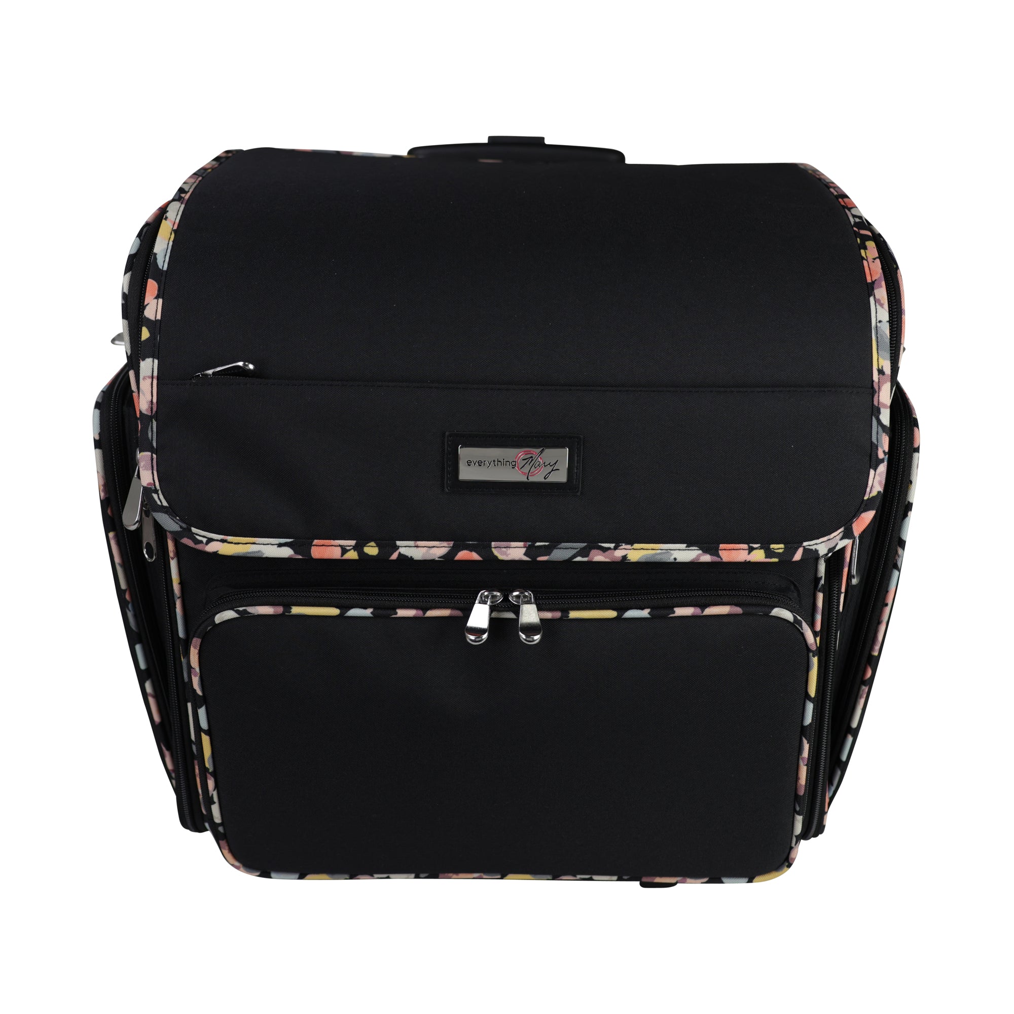 Everything Mary Deluxe Collapsible Rolling Craft Case, Black Quilted - Scrapbook Tote Bag w/Wheels for Scrapbooking & Art