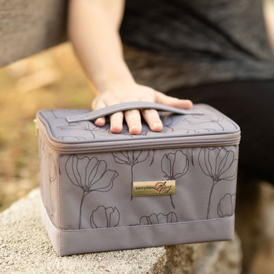 Collapsible Sewing Kit Organizer Box, Grey & Floral - Everything Mary