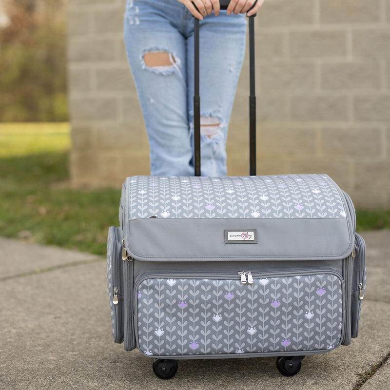 XL 4 Wheel Collapsible Deluxe Rolling Sewing Machine Storage Case, Pur ...