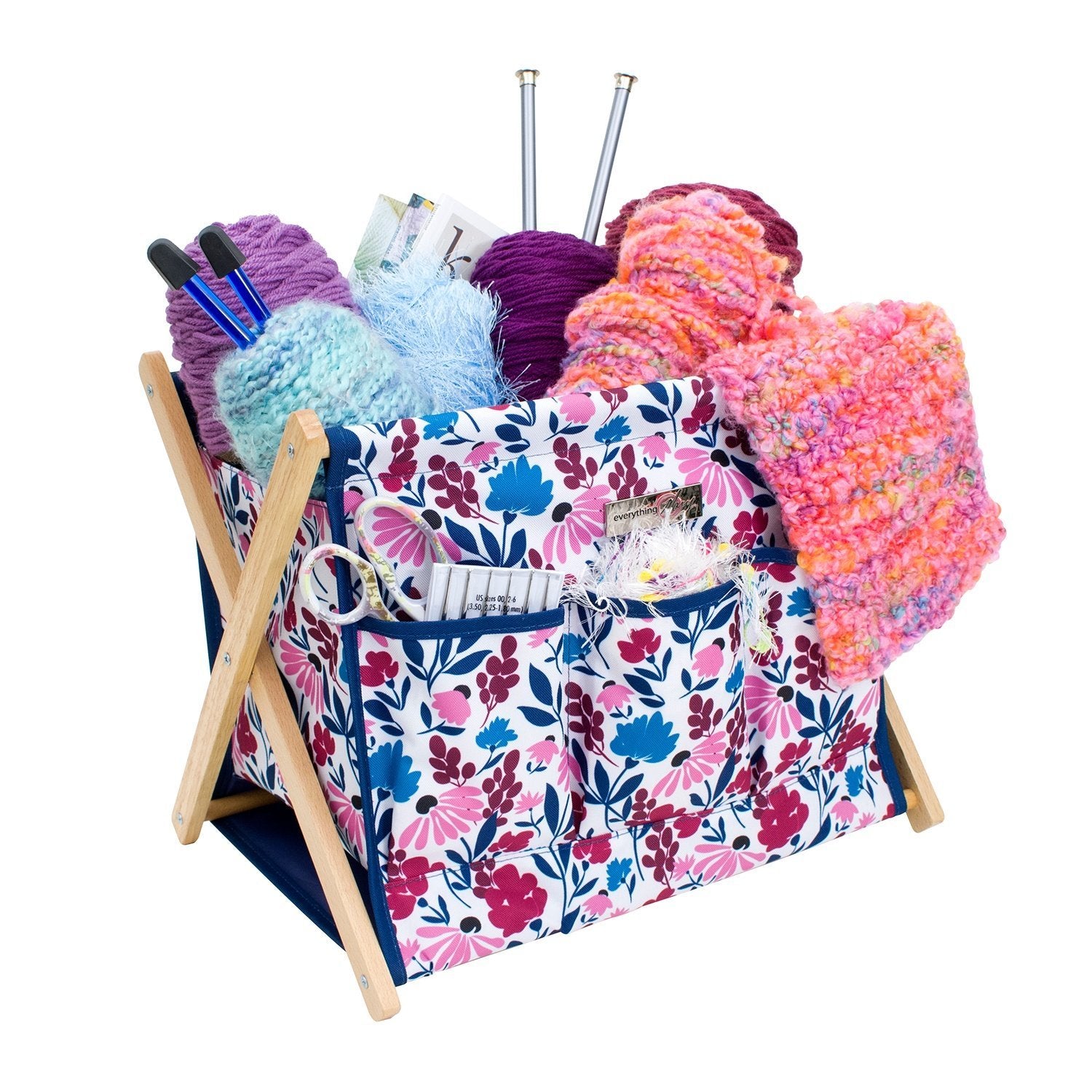 Yarn Caddy Large Size Yarn Storage Organizer for Yarn Skeins-Organizer for Crochet Hooks Knitting Needles Other Accessories (Flower-Grey)