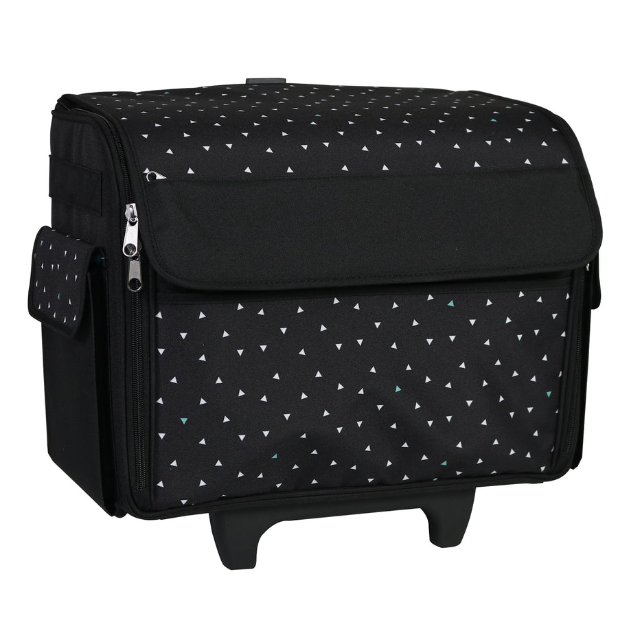 Rolling Sewing Machine Tote, Black & White Triangle Bag with Wheels & Telescoping Handle