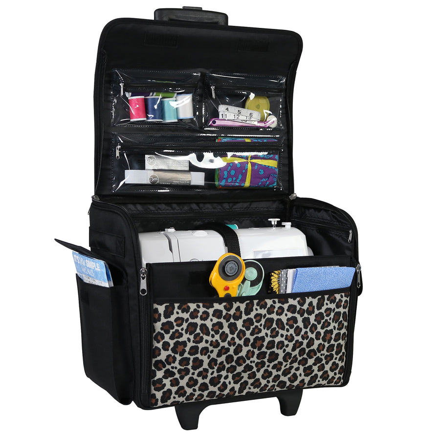 Rolling Sewing Machine Tote, Leopard Print