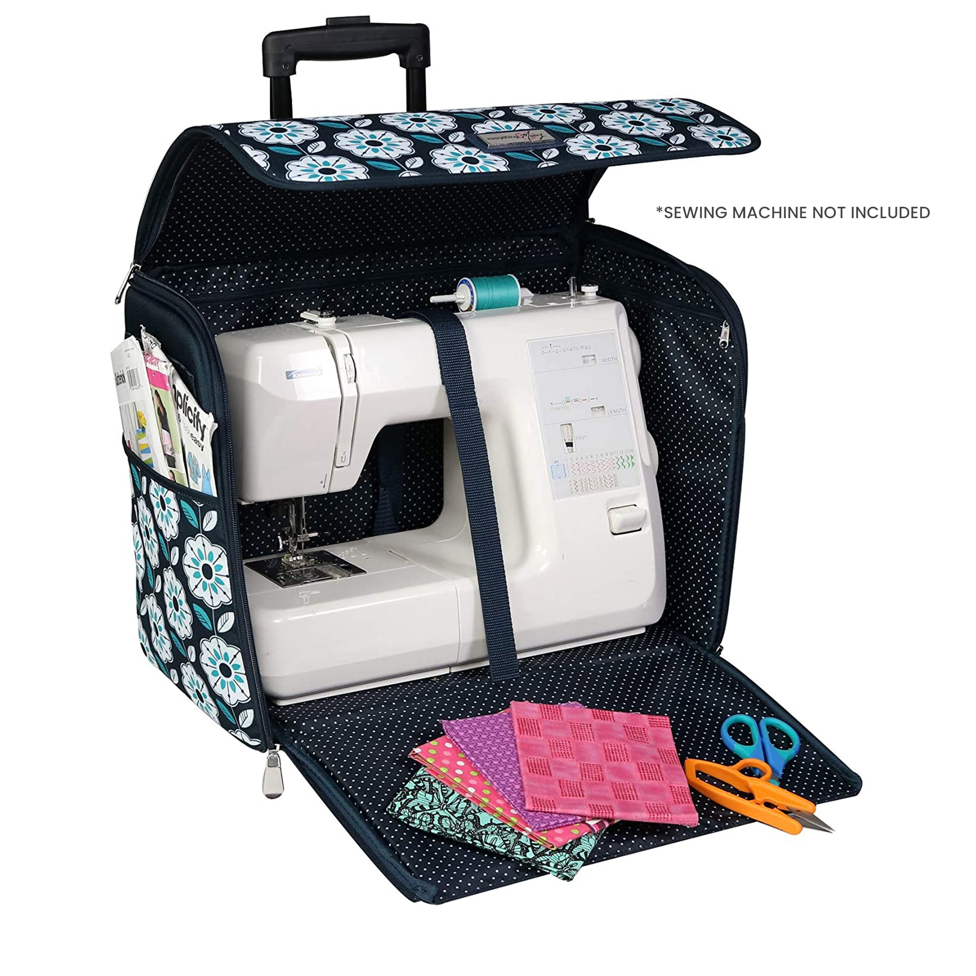 Everything Mary 12 White Floral on Black Rolling Sewing Machine