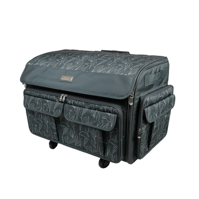XXL Deluxe Rolling Sewing Machine Case, Grey & Floral Lines