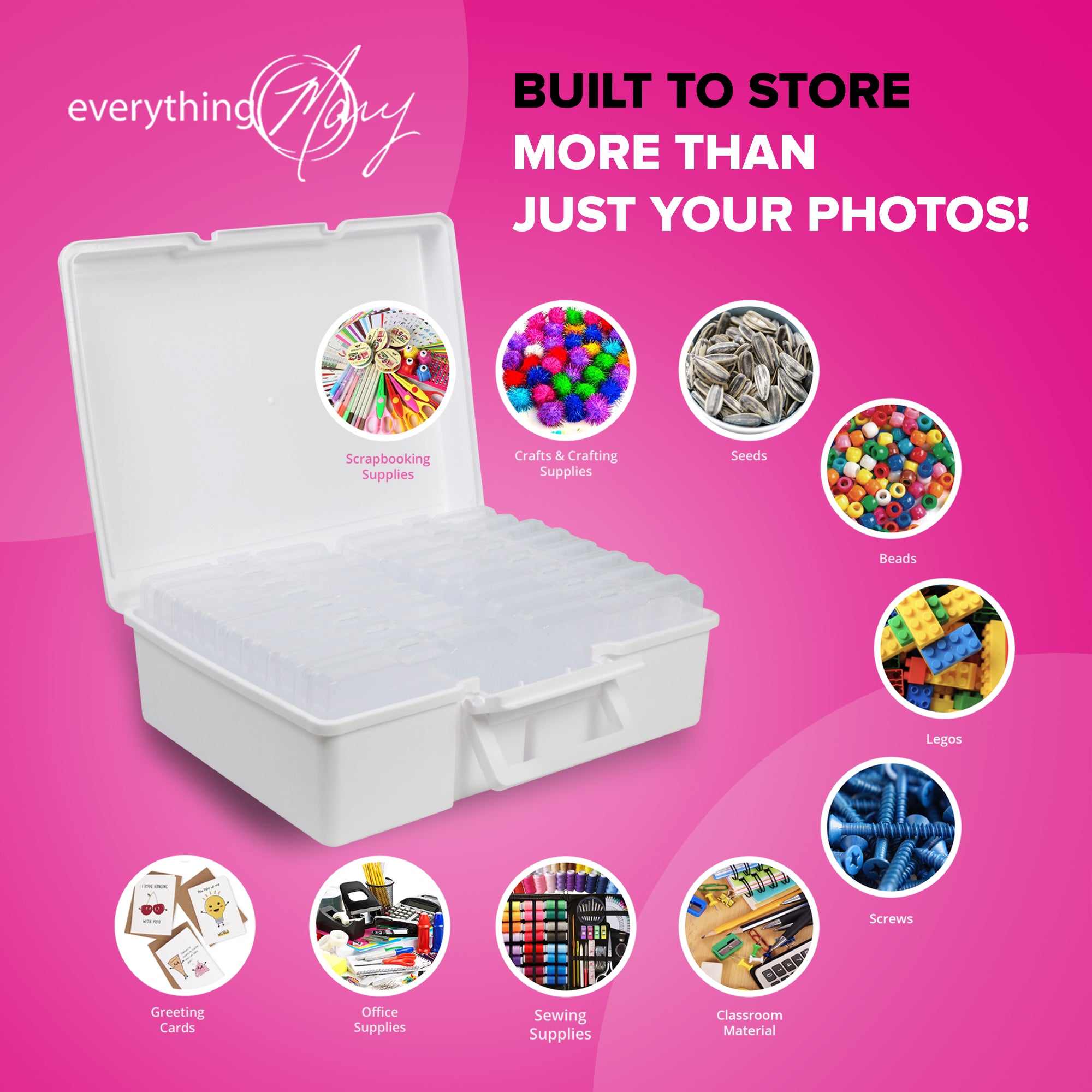4 x 6 Photo Storage Box, White - 16 Inner Organizer Cases - Everything  Mary