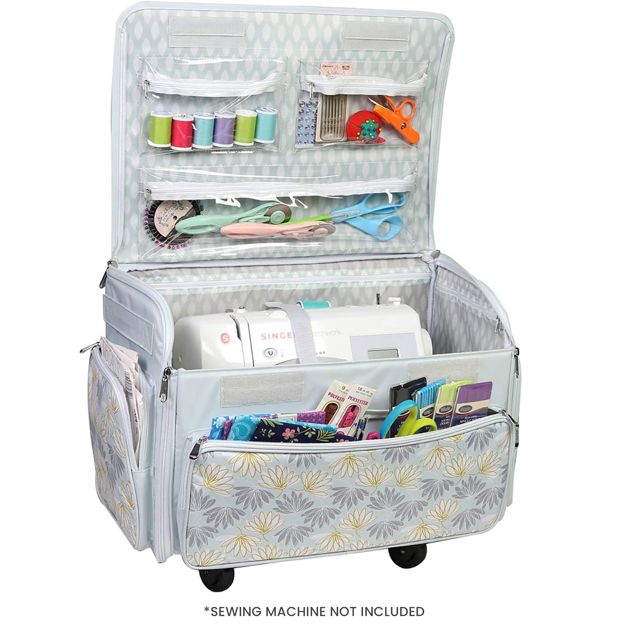 Blue Grey Floral Rolling Serger Case, Everything Mary #EVM13517-1